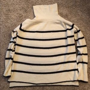 Striped Black & White Turtleneck Tunic Sweater M
